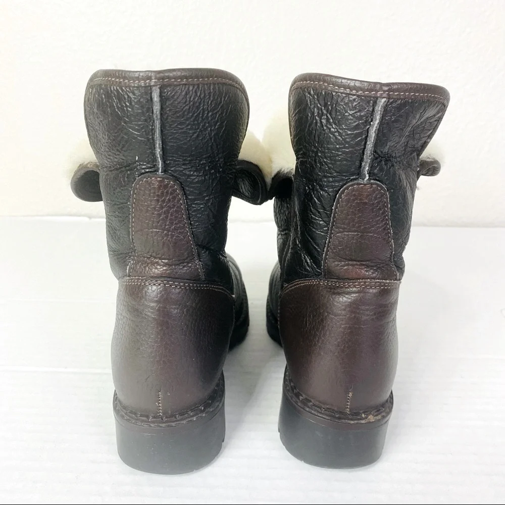 Pajar Brown Leather Winter Boots with Cream Shearling Cuff